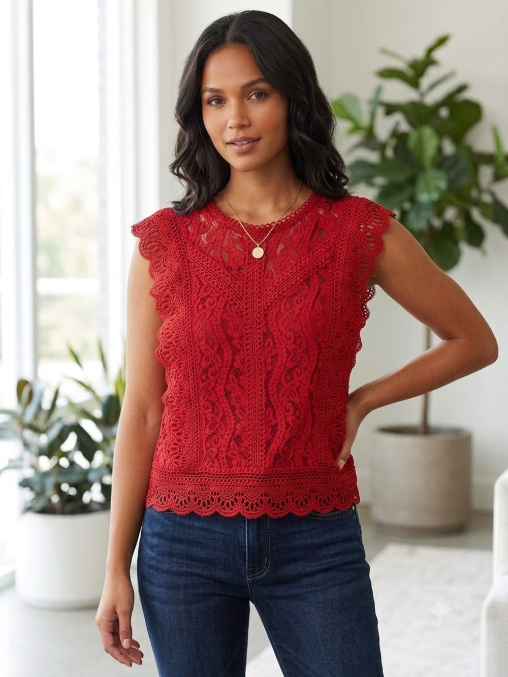 Red Lace Sleeveless Top